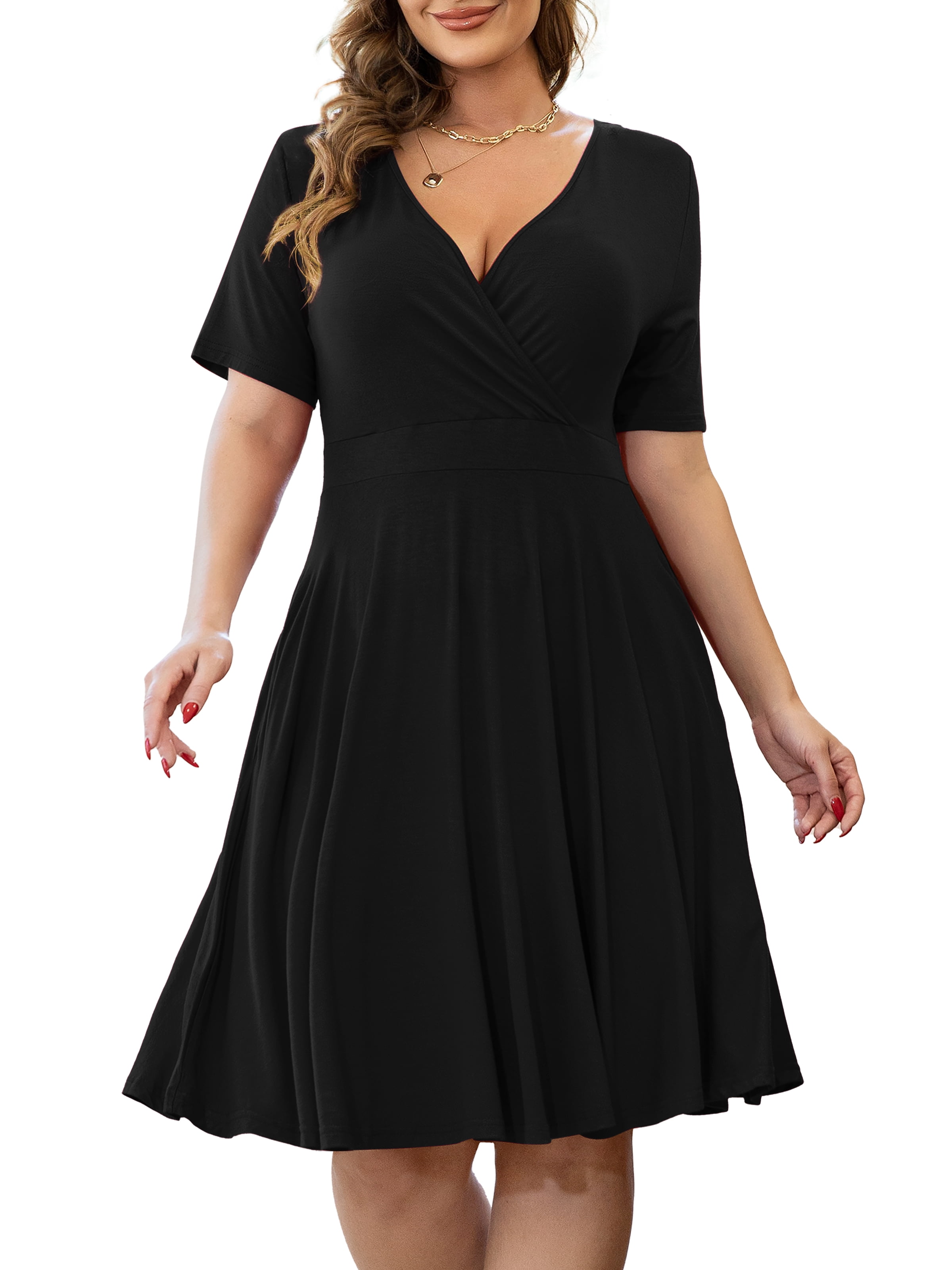 Othyroce Womens Plus Size Dresses Short Sleeve Faux Wrap Causal Swing ...