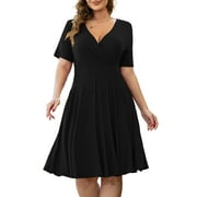 Othyroce Womens Plus Size Dresses Short Sleeve Faux Wrap Causal Swing Dress with Pockets L-4XL