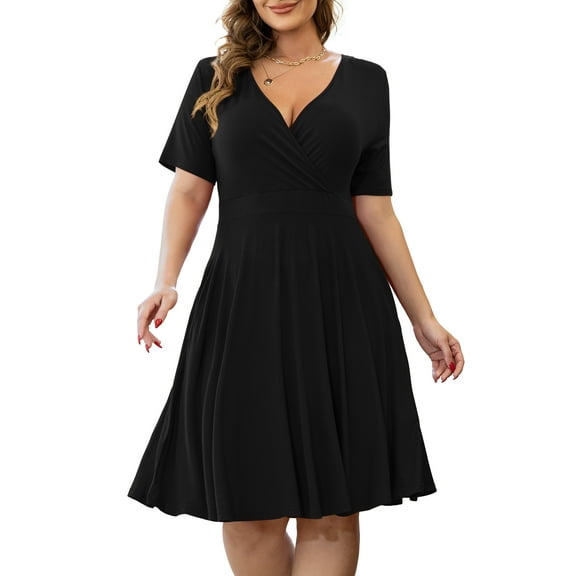 Othyroce Womens Plus Size Dresses Short Sleeve Faux Wrap Causal Swing Dress with Pockets L-4XL