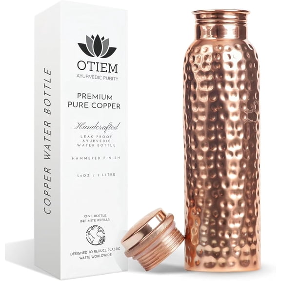 Otiem Premium Copper Water Bottle for Drinking Water, 34 Oz Hammered Finish Stay Hydrated and Enjoy Ayurvedic Benefits Leak-Proof, Eco-Friendly Design Durable Copper Bottle