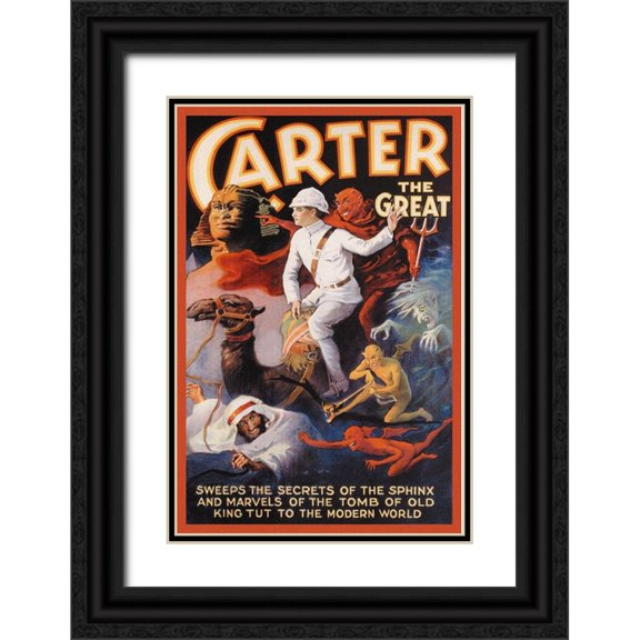 Otis 17x24 Black Ornate Wood Framed with Double Matting Museum Art Print Titled - Magicians: Carter the Great: Secrets of the Sphinx