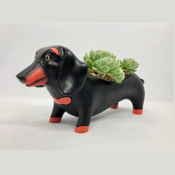 Otis Black Dachshund Dog Planter
