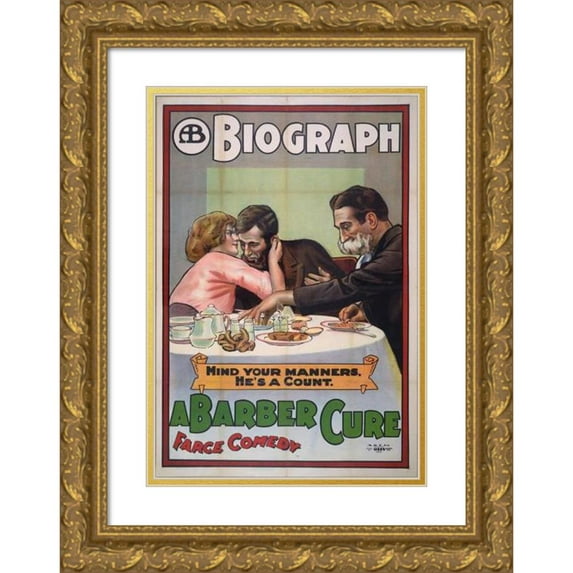 Otis Litho. Co. 18x24 Gold Ornate Framed and Double Matted Museum Art Print Titled - A Barber Cure (1913)