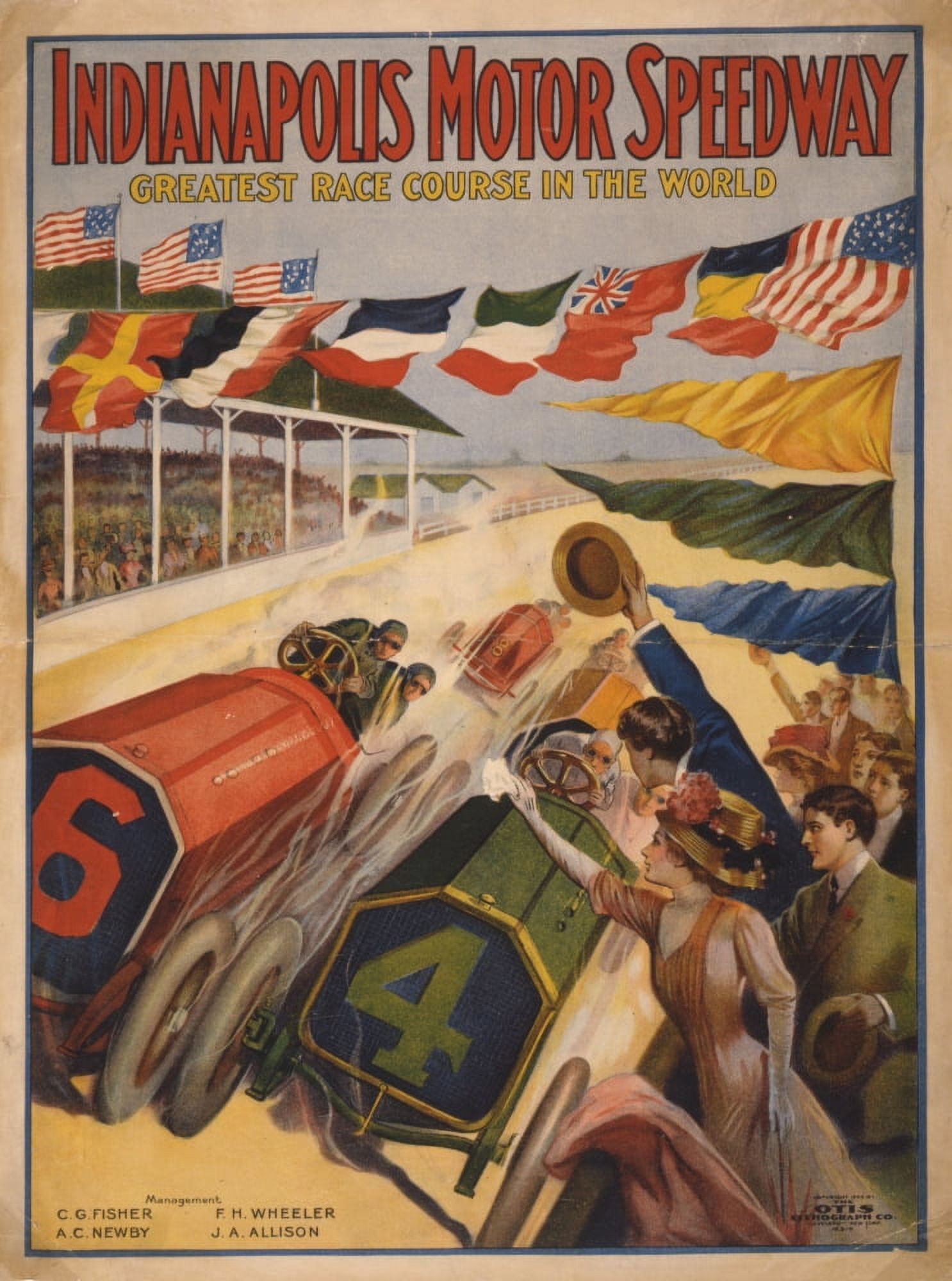 Otis Lithograph Co The Indianapolis Motor Speedway 1909 Canvas Art -  (18 x 24)