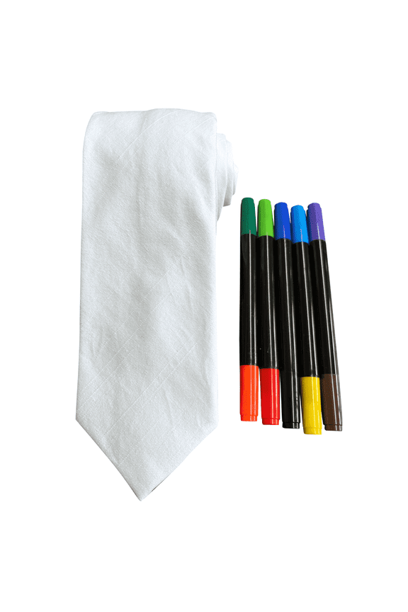 Blank DIY Tie, White Necktie Craft, Markers Included (Blank)