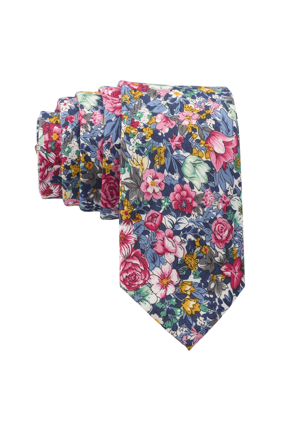 Floral Skinny Tie, Blue Necktie for Men, Cotton (Oceanside)