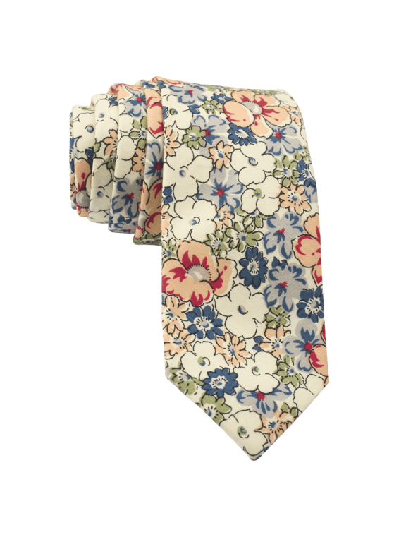 Floral Skinny Tie, Orange Necktie for Men, Cotton (Newbury)
