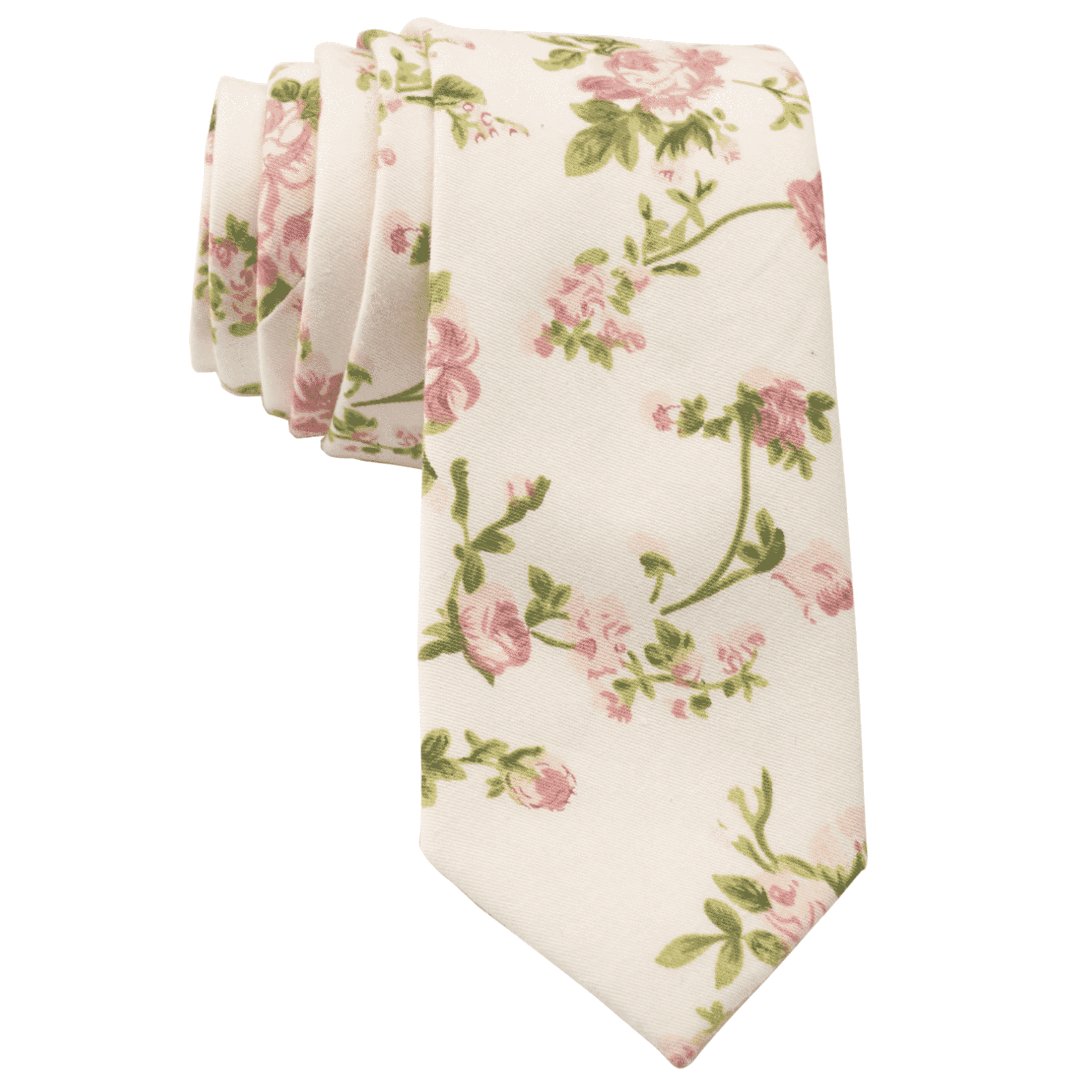 Otis & Oliver Floral Skinny Tie, Pink Necktie for Men, Cotton (Carmel)