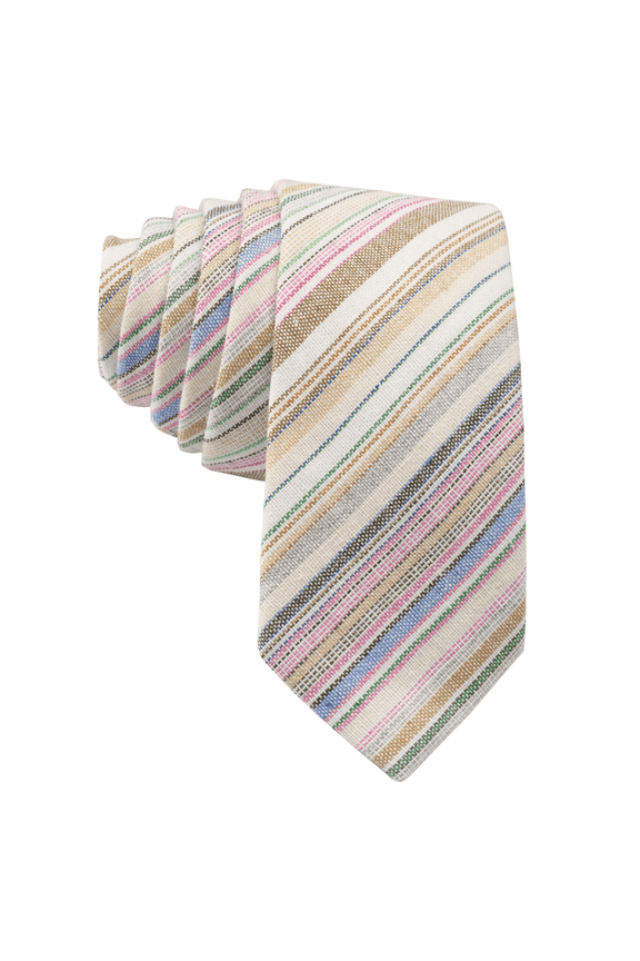 Striped Skinny Tie, Beige Necktie for Men, Cotton (Rio)
