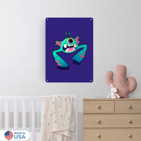 Otis the Outerspace Monster Hanger Metal Sign Wall Decor by Dancing Littles Jungle - Size 12x16 inch