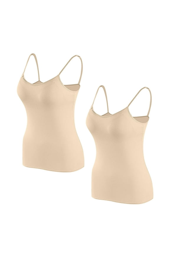 2 Pack Women's Shelf Bra Camisole Tops Adjustable Spaghetti Strap Basic Athletic Cami Tank Soft Cotton Undershirts Multicolor#01 S
