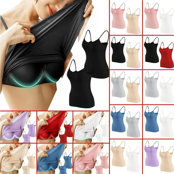 Otntypg 2 Pack Women's Shelf Bra Camisole Tops Adjustable Spaghetti Strap Basic Athletic Cami Tank Soft Cotton Undershirts Multicolor#03 L