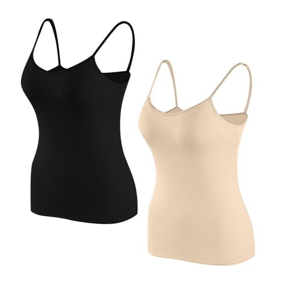 Otntypg 2 Pack Women's Shelf Bra Camisole Tops Adjustable Spaghetti Strap Basic Athletic Cami Tank Soft Cotton Undershirts Multicolor#11 XL