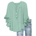 thumbnail image 1 of Otntypg 3/4 Flared Sleeve Lace Crochet Eyelet Tops for Women Casual Half Button up V Neck Solid Color Henley Shirts Tunic Tees Loose Fit Dressy Elegant Ruffle Blouse Green XXL, 1 of 7