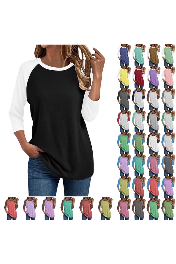3/4 Raglan Sleeve Tops for Women Plus Size Spring Fall Cute Baseball T-Shirts Dressy Casual Color Block Pullover Blouse Loose Oversized Tunic Shirts Red#01 XXXXXL