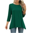 thumbnail image 1 of Otntypg 3/4 Sleeve Flowy Tunic Tops for Women Loose Fit Dressy Casual Summer Cute Blouse Trendy Solid Color Basic Crew Neck T-Shirts to Wear with Leggings Army Green XXL, 1 of 7