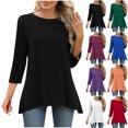thumbnail image 1 of Otntypg 3/4 Sleeve Flowy Tunic Tops for Women Loose Fit Dressy Casual Summer Cute Blouse Trendy Solid Color Basic Crew Neck T-Shirts to Wear with Leggings Black XL, 1 of 7