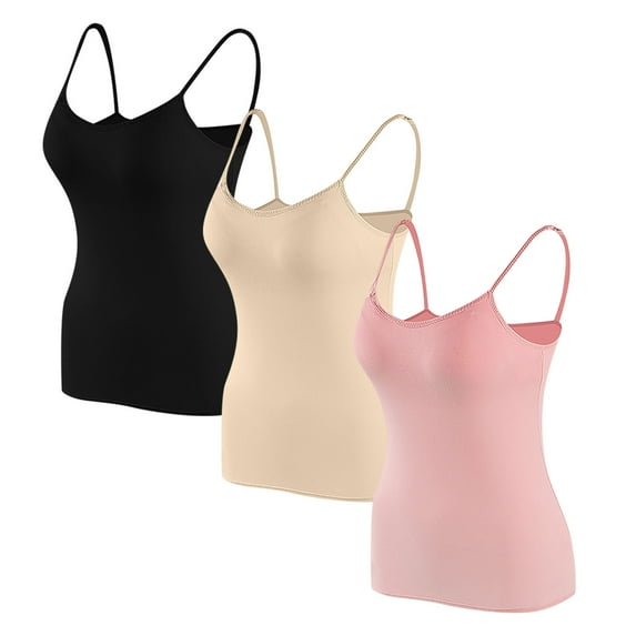 Otntypg 3 Pack Cotton Shelf Bra Camisole Tops for Women Adjustable Spaghetti Strap Athletic Workout Cami Tank Tops Summer Undershirts Multicolor#36 XL