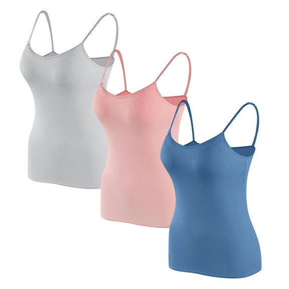 Otntypg 3 Pack Cotton Shelf Bra Camisole Tops for Women Adjustable Spaghetti Strap Athletic Workout Cami Tank Tops Summer Undershirts Multicolor#09 M