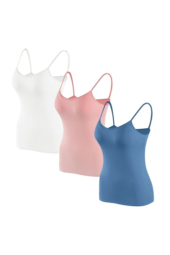 3 Pack Cotton Shelf Bra Camisole Tops for Women Adjustable Spaghetti Strap Athletic Workout Cami Tank Tops Summer Undershirts Multicolor#41 L