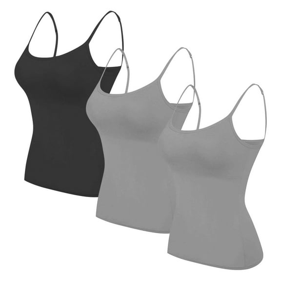 Otntypg 3 Packs Womens Camisole with Shelf Bra Soft Cotton Athletic Tank Top Adjustable Spaghetti Straps Basic Workout Cami Tops Multicolor#04 XXXL
