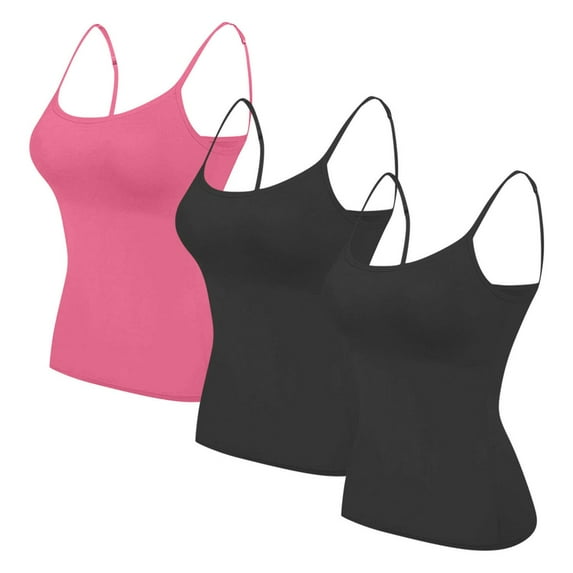 Otntypg 3 Packs Womens Camisole with Shelf Bra Soft Cotton Athletic Tank Top Adjustable Spaghetti Straps Basic Workout Cami Tops Multicolor#08 XXL