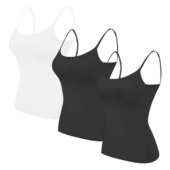 Otntypg 3 Packs Womens Camisole with Shelf Bra Soft Cotton Athletic Tank Top Adjustable Spaghetti Straps Basic Workout Cami Tops Multicolor#10 XXL