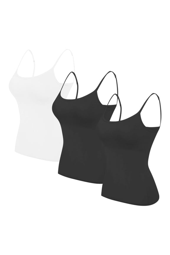 3 Packs Womens Camisole with Shelf Bra Soft Cotton Athletic Tank Top Adjustable Spaghetti Straps Basic Workout Cami Tops Multicolor#10 XXL