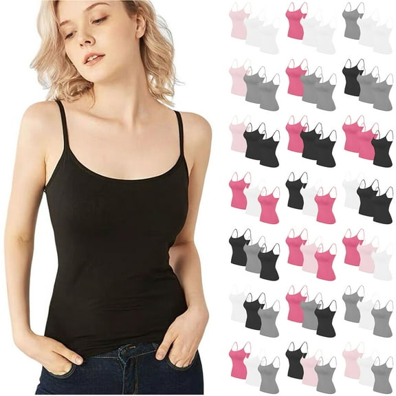 Otntypg 3 Packs Womens Camisole with Shelf Bra Soft Cotton Athletic Tank Top Adjustable Spaghetti Straps Basic Workout Cami Tops Multicolor#17 M