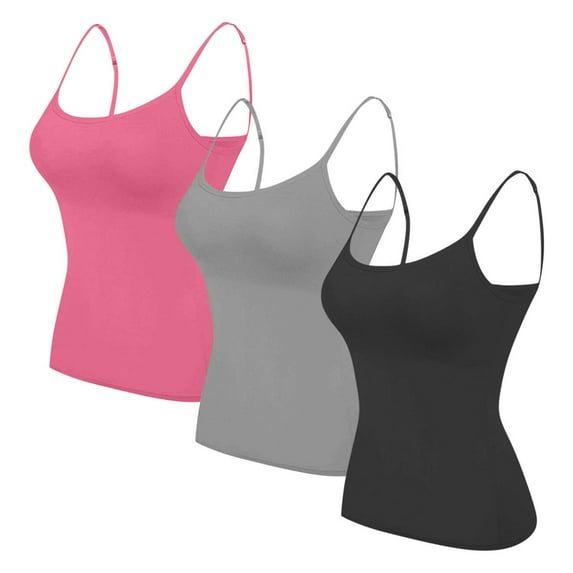 Otntypg 3 Packs Womens Camisole with Shelf Bra Soft Cotton Athletic Tank Top Adjustable Spaghetti Straps Basic Workout Cami Tops Multicolor#17 XXXXXL