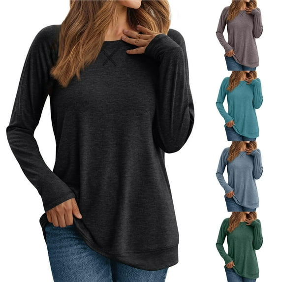 Otntypg Athletic Sweatshirts for Women Lightweight Casual Fall Long Sleeve Basic Crewneck Pullover Tops Loose Fit Comfy Workout Tunic Tees Shirt Black XL