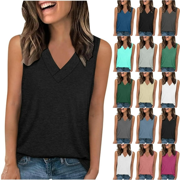 Otntypg Athletic Tank Tops for Women Loose Fit Casual Summer V Neck Sleeveless Basic Workout Tees Vest Trendy Cozy Tunic Shirts Gray XXL