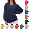 thumbnail image 1 of Otntypg Baggy Sweatshirts for Women Casual V Neck Long Sleeve Fall Pullover Tops Loose Lightweight Oversized Dressy Outwear T-Shirts Dark Blue S, 1 of 6
