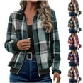 thumbnail image 1 of Otntypg Bomber Jackets for Women Fall Long Sleeve Casual Full Zip up Plaid Jacket Loose Fit Cardigan Lightweight Outwear Coat with Pockets Army Green XL, 1 of 6