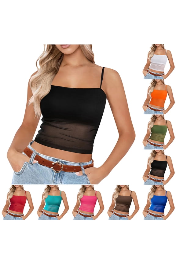 Bralettes for Women Adjustable Spaghetti Strap Mesh Tank Top Sexy Tube Slim Y2K Camisole Army Green XL