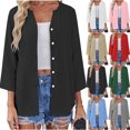 thumbnail image 1 of Otntypg Button Down Shirts for Women Dressy 3/4 Length Sleeve Tops Lightweight V Neck Blouses Business Casual Beach Outfits Loose Fit Work T-Shirt Tops Khaki XXL, 1 of 10