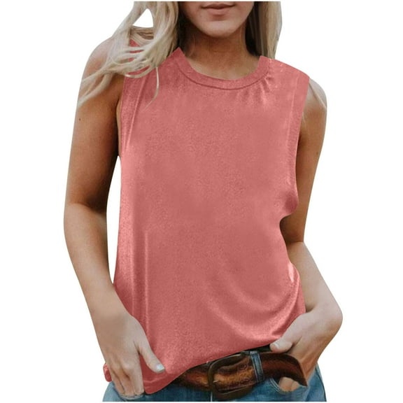 Otntypg Cami Tank Tops for Women Trendy 2025 Summer Sleeveless Basic Crewneck Tunic Blouse Loose Fit Comfy Workout Tees Shirt Watermelon Red L