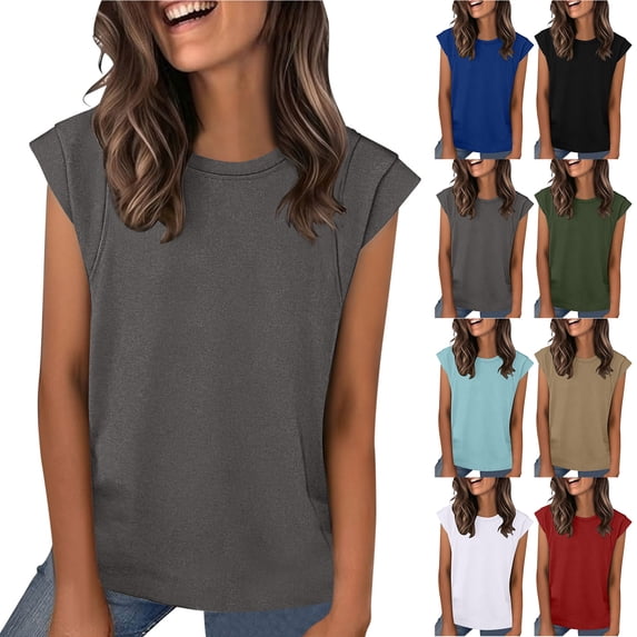 Otntypg Cap Sleeve Tops for Women Summer Top Basic Workout Tee Shirts Casual Tank Loose Fit Fashion Beach Vacation Outfit Clothes Green M