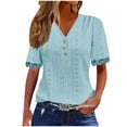 thumbnail image 1 of Otntypg Casual Button V Neck Plain T-Shirts for Women Lightweight Dressy Trim Short Sleeve Lace Crochet Eyelet Hollow out Tunic Tops Summer Outfit Clothes Light Blue M, 1 of 7