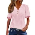 thumbnail image 1 of Otntypg Casual Button V Neck Plain T-Shirts for Women Lightweight Dressy Trim Short Sleeve Lace Crochet Eyelet Hollow out Tunic Tops Summer Outfit Clothes Pink S, 1 of 7