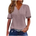 thumbnail image 1 of Otntypg Casual Button V Neck Plain T-Shirts for Women Lightweight Dressy Trim Short Sleeve Lace Crochet Eyelet Hollow out Tunic Tops Summer Outfit Clothes Watermelon Red XXL, 1 of 7