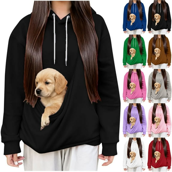 Otntypg Cat Pouch Hoodie for Women Kangaroo Pocket Dog Pouch Sweatshirts Pet Carrier Drawstring Hooded Pullover Animal Holder Long Sleeve Tops Pink M