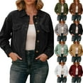 thumbnail image 1 of Otntypg Corduroy Button Down Shacket for Women Fall Casual Cropped Jacket Long Sleeve Going Out Cute Loose Cardigan Outwear Shirts with Pockets Khaki XXL, 1 of 8