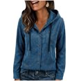 thumbnail image 1 of Otntypg Corduroy Hoodie Jackets for Women Fashion Fall Spring Long Sleeve Drawstring Button Down Shacket Outwear Tops Thick Warm Hooded Pullover Sweatshirts with Pockets Blue L, 1 of 9