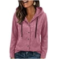 thumbnail image 1 of Otntypg Corduroy Hoodie Jackets for Women Fashion Fall Spring Long Sleeve Drawstring Button Down Shacket Outwear Tops Thick Warm Hooded Pullover Sweatshirts with Pockets Pink L, 1 of 10