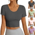 thumbnail image 1 of Otntypg Crop Tops for Women Short Sleeve Square Neck Basic Solid Color Going Out Tops Cute Shirts Athletic Yoga Tees for Women's Summer Y2k Fashion Pink XL, 1 of 8