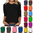 thumbnail image 1 of Otntypg Cute 3/4 Sleeve Tops for Women Casual Dressy Crewneck Basic Pocket T-Shirts Loose Lightweight Comfy Tunic Blouse Trendy Soft Cotton Outfit Clothes Gray L, 1 of 5