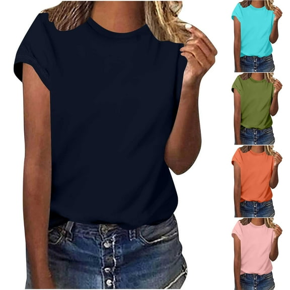 Otntypg Cute Summer Tops for Women Loose Fit Casual Short Sleeve Crewneck Basic Workout Tees Shirt Trendy Oversized Comfy Tunic Blouse Orange L