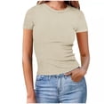 thumbnail image 1 of Otntypg Cute Women's Short Sleeve Tops Casual Scoop Neck Ribbed Knit Slim Fitted Basic Tee Shirts 2025 Summer Trendy Outfits Clothes Beige XXL, 1 of 6