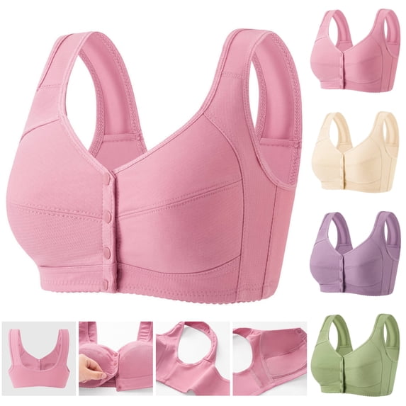 Otntypg Daisy Bras for Older Women No Underwire Full Coverage Senior Padded Bra Front Snap Button Closure Push Up Bralettes,Daily Wear